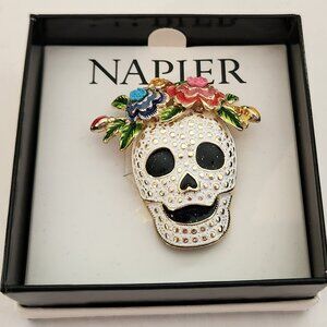 Napier Sugar Skull Dia de los Muertos pin brooch colorful NIB